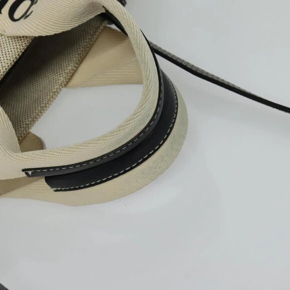 Chloe Woody Small Hand Bag Canvas 2way Beige Silver Auth am8330 - Picture 8 of 16